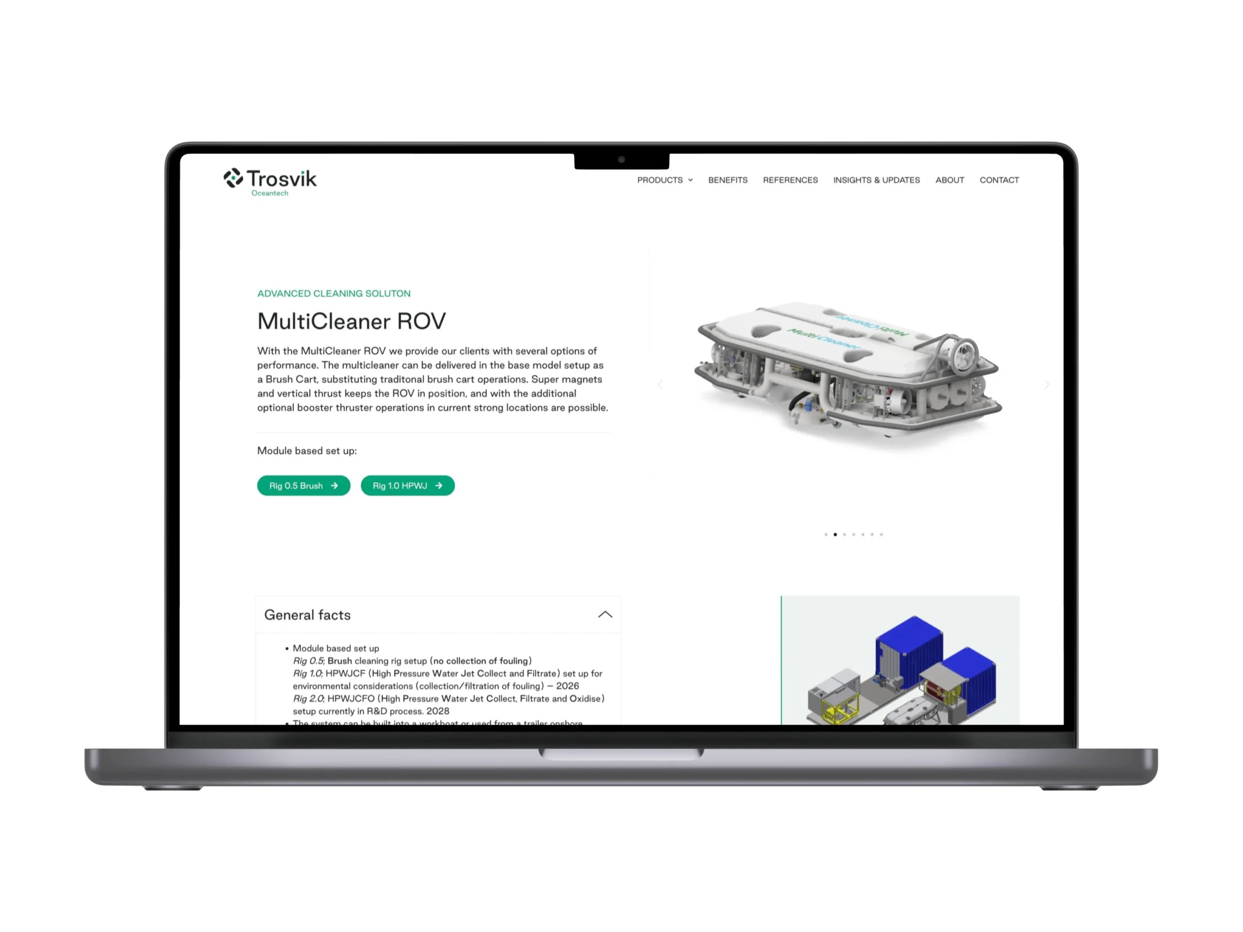 Skjermbilde av webside som Zizu har laget for Trosvik Oceantech